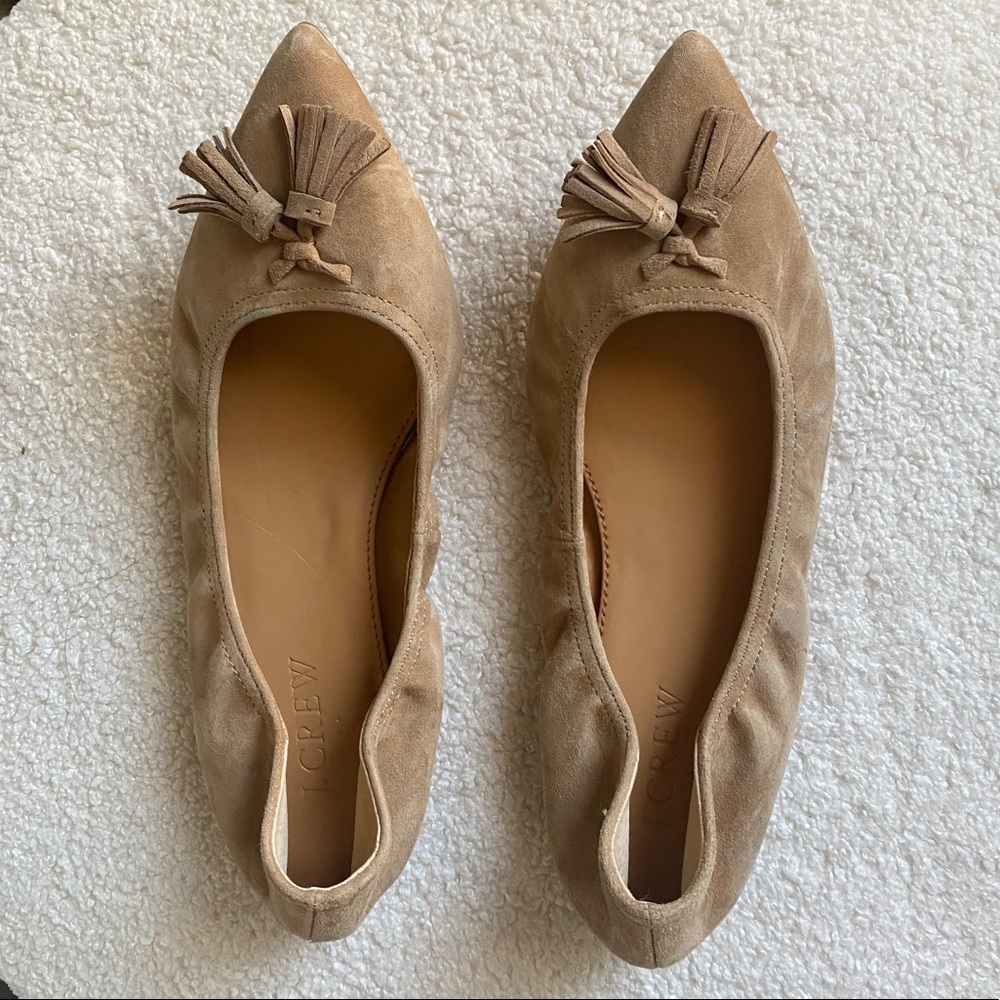 Jcrew Saddle Suede Stretch Tassel Ballet Flats